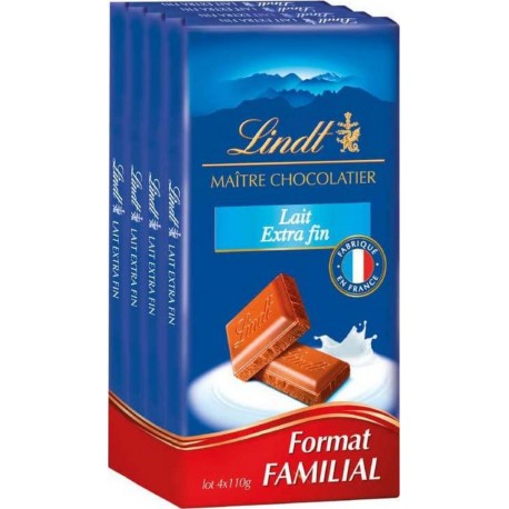 Lindt Chocolat Lait Extra Fin 4x100g 400g