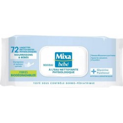 Mixa Bébé Lingettes à l’Eau Nettoyante Physiologique x72 (lot de 6 soit 432 lingettes)