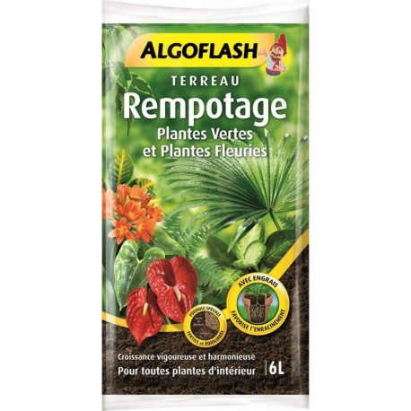 Algoflash Terreau Rempotage Plantes Vertes et Plantes Fleuries Avec Engrais 6L (lot de 3 soit 18L)