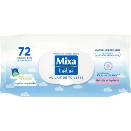 MIXA Lingettes Bébé Lait de Toilette x72