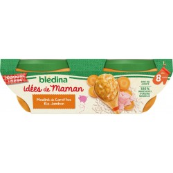 Blédina Bols Idees De Maman Plats bébé dès 8 mois Carotte Riz Jambon 200g x2 (lot de 3 soit 6 pots)