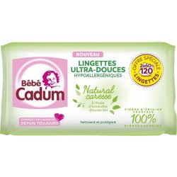 Bébé Cadum Lingettes Ultra-Douces Naturel Caresse à l’Huile d’Amandes Douces Bio 2x60 (lot de 3 soit 360 lingettes)