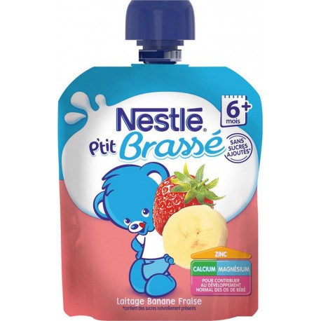 Nestlé P’tit Brassé Laitage Banane Fraise (+ 6 mois) Gourde de 90g (lot de 10)