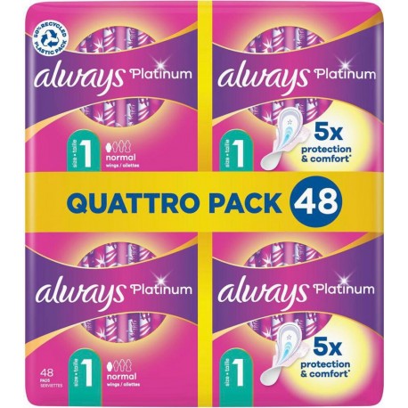 Always Serviettes Platinum Taille 1 Normal x48