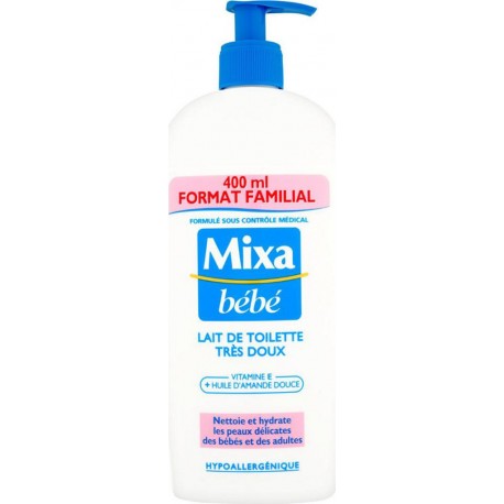 Mixa Bébé Lait de Toilette Très Doux Vitamine E + Huile d’Amande Douce Format Familial 400ml
