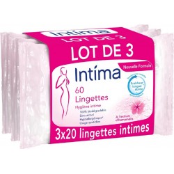 Intima Lingettes Hygiène intime Fraîcheur longue durée 3x20 x3 paquets 20 lingettes