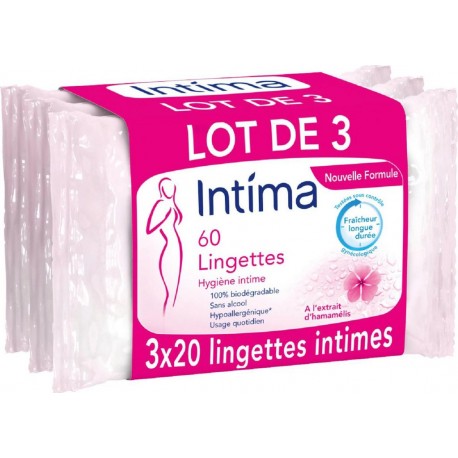 Intima Lingettes Hygiène intime Fraîcheur longue durée 3x20 x3 paquets 20 lingettes