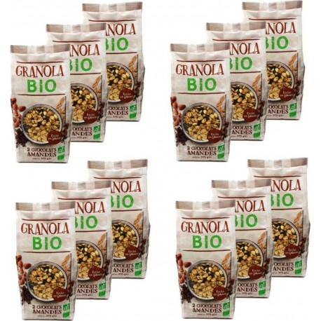 Granola 2 Chocolats Amandes Bio Agidra les 12 unités de 0.38Kg