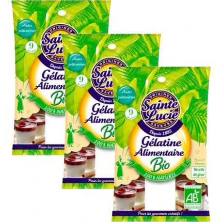 Sainte Lucie Lot 3x Gélatine Alimentaire Bio Sachet 11g les 3 unités de 0.01Kg