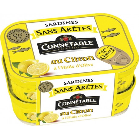 CONNETABLE Sardines sans arêtes au citron à l'huile d'olive vierge extra 2x280g 560g