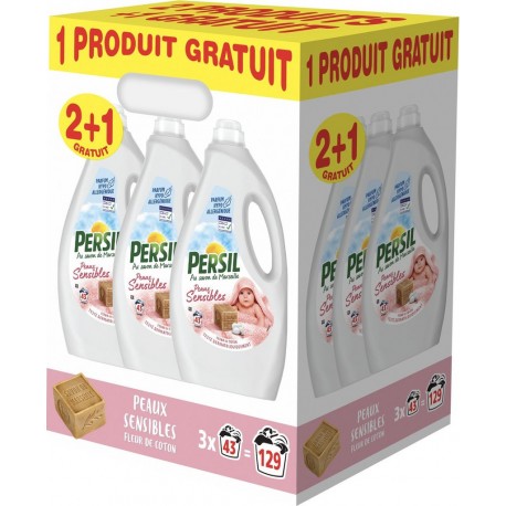 PERSIL Lessive Peaux Sensibles Fleur de Coton pack de 3 bidons