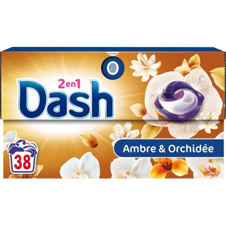 DASH Lessive capsules 2 en 1 Ambre et Orchidée pack de 38 capsules