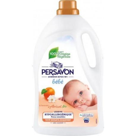 PERSAVON Lessive Liquide Bébé Au Lait d'Abricot Bio 2L