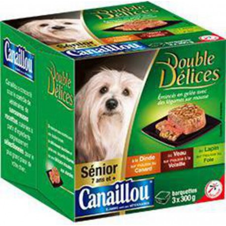 Canaillou Double Délices émincés en gelée légumes pour chien sénior les 3 barquettes de 300g