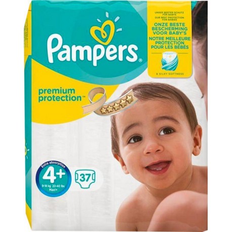 Pampers Couches Premium Taille 4 Géant 9-18Kg x37 (lot de 2)