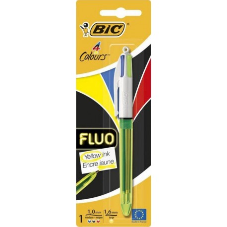 Bic Stylo Bille 4 Colours Fluo Encre Jaune (lot de 3 stylos)