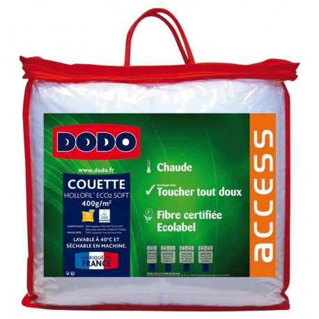 Dodo 28135220 Couette Unie Enveloppe Polyester Microperf + Garnissage Polyester Hollofil Eco² Souple Blanc 240 x 220cm