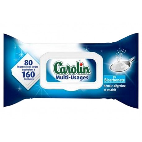 Carolin Multi-Usages x80 Lingettes au Bicarbonate (lot de 4 soit 320 lingettes)