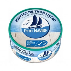 Petit Navire Miettes de Thon Listao à l’Eau Légèrement Salée 160g (lot de 5)