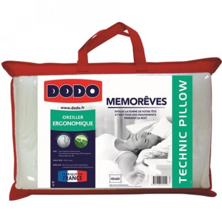 DODO Oreiller ergonomique polyester DODO MEMOREVES 40x60cm (lot de 2)
