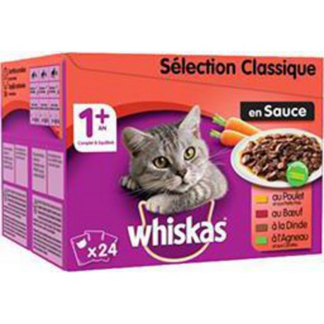 Whiskas Pâtée pour chat 1+ an en sauce aux viandes 100g x24