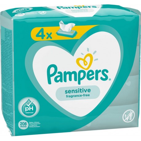 Pampers Lingettes bébé Sensitive 4&nbsp;Paquets 208&nbsp;Lingettes