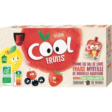 Vitabio Compotes en gourde bio pomme fraise myrtille acérola 90g x12