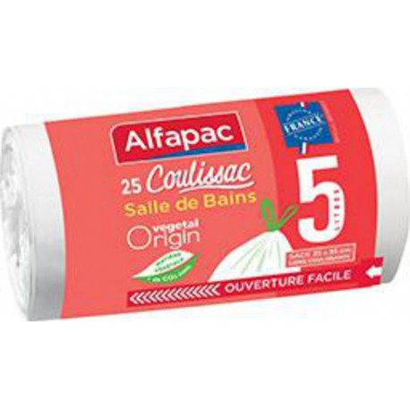 Alfapac Sacs poubelle coulissac pour salle de bains vegetal origin à lien coulissant 5L x25 sacs poubelles