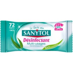 Sanytol Lingettes Désinfectantes Multi-Usages Senteur Eucalyptus 72 Lingettes (lot de 4 soit 288 lingettes)