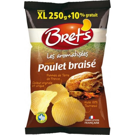 Bret's Les Aromatisées Chips Saveur Poulet Braisé Pommes de Terre de France Format XL 275g (lot de 6)