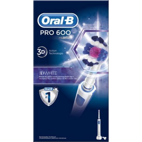 Oral-B Brosse à Dents Électrique Rechargeable P600 3D WHITE kit d'1 manche + 1 brossette + 1 chargeur