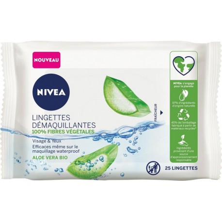 NIVEA Lingette démaquillante visage et yeux aloe vera Bio x25 (lot de 5)