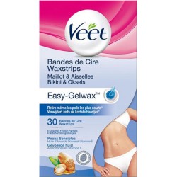 Veet Bandes de Cire Maillot & Aisselles Easy-Gelwax Peaux Sensibles par 30 Bandes de Cire